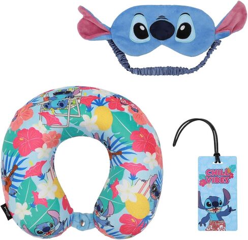 Youth Lilo & Stitch Travel Set with Neck Pillow, Eye Mask, and Luggage Tag - Comfort and Style for Young Travelers! in Saudi Arabia