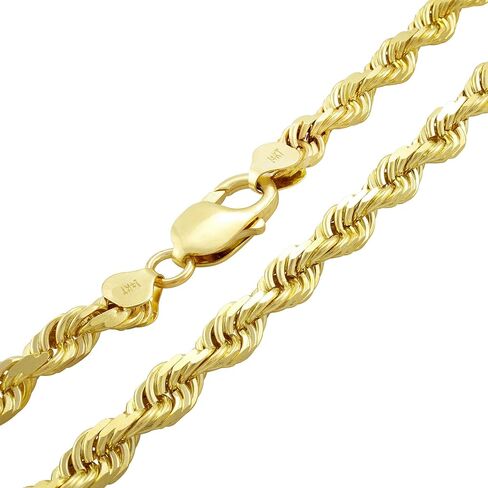 Nuragold 14k الذهب الأصفر 7mm حبل سلسلة الماس قطع قلادة قلادة، مجوهرات رجالي جراد البحر المشبك 20 "22" 24 "26" 28 "30" in Kuwait