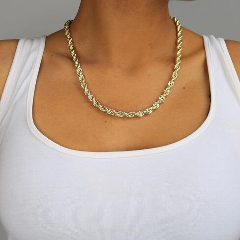 Nuragold 14k الذهب الأصفر 7mm حبل سلسلة الماس قطع قلادة قلادة، مجوهرات رجالي جراد البحر المشبك 20 "22" 24 "26" 28 "30" in Kuwait