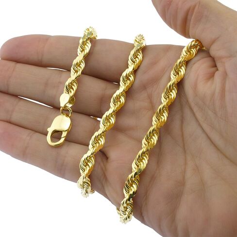 Nuragold 14k الذهب الأصفر 7mm حبل سلسلة الماس قطع قلادة قلادة، مجوهرات رجالي جراد البحر المشبك 20 "22" 24 "26" 28 "30" in Kuwait