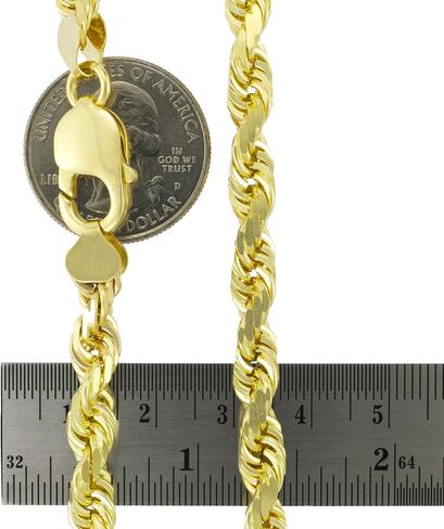 Nuragold 14k الذهب الأصفر 7mm حبل سلسلة الماس قطع قلادة قلادة، مجوهرات رجالي جراد البحر المشبك 20 "22" 24 "26" 28 "30" in Kuwait