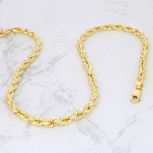 Nuragold 14k الذهب الأصفر 7mm حبل سلسلة الماس قطع قلادة قلادة، مجوهرات رجالي جراد البحر المشبك 20 "22" 24 "26" 28 "30" in Kuwait
