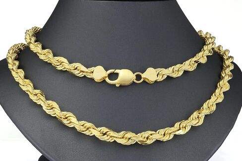 Nuragold 14k الذهب الأصفر 7mm حبل سلسلة الماس قطع قلادة قلادة، مجوهرات رجالي جراد البحر المشبك 20 "22" 24 "26" 28 "30" in Kuwait