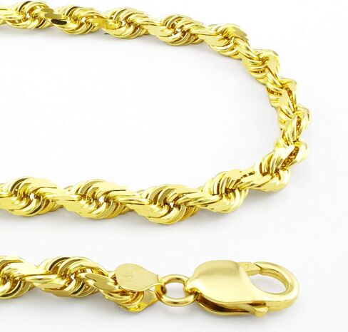 Nuragold 14k الذهب الأصفر 7mm حبل سلسلة الماس قطع قلادة قلادة، مجوهرات رجالي جراد البحر المشبك 20 "22" 24 "26" 28 "30" in Kuwait