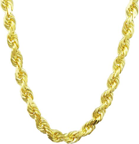 Nuragold 14k الذهب الأصفر 7mm حبل سلسلة الماس قطع قلادة قلادة، مجوهرات رجالي جراد البحر المشبك 20 "22" 24 "26" 28 "30" in Kuwait