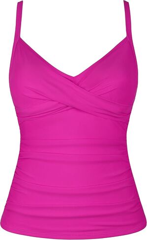 Firpearl Women's Underwire Tankini Top V Neck Crossover Swimsuits Ruched Tummy Control Bathing Suit Tops Push Up Swim Top in Kuwait