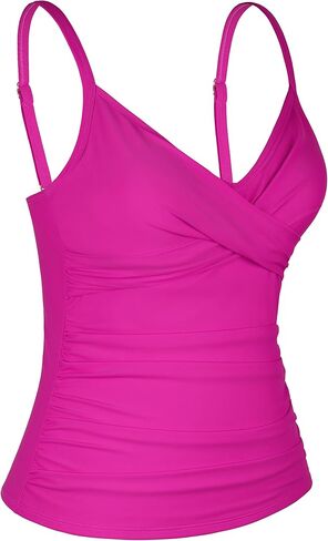Firpearl Women's Underwire Tankini Top V Neck Crossover Swimsuits Ruched Tummy Control Bathing Suit Tops Push Up Swim Top in Kuwait