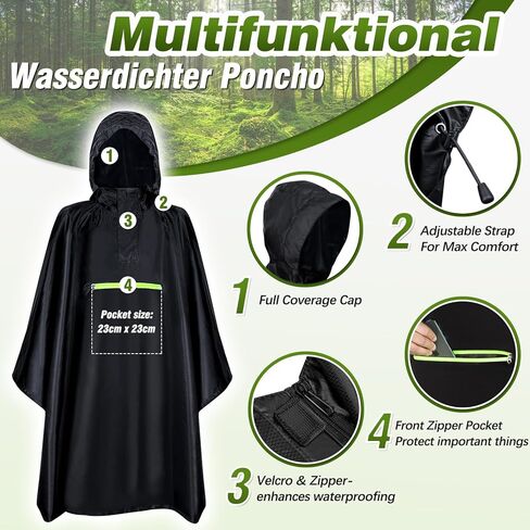 TEUEN Adult Rain Poncho with Hood and 1/4 Zipper, Lightweight Waterproof Unisex Raincoat for Hiking Camping Emergency in Kuwait
