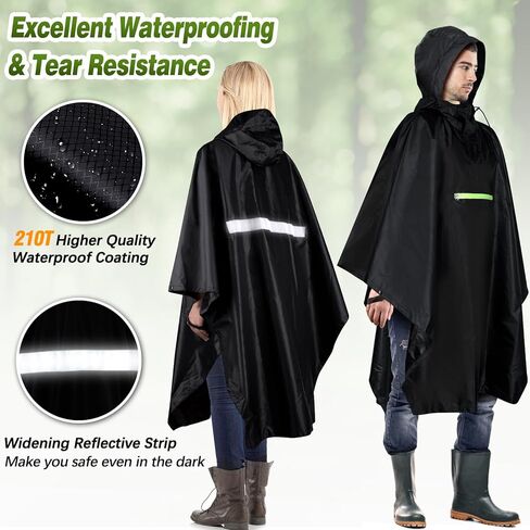 TEUEN Adult Rain Poncho with Hood and 1/4 Zipper, Lightweight Waterproof Unisex Raincoat for Hiking Camping Emergency in Kuwait