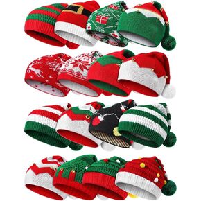 Yahenda 16 Pcs Santa Hats Christmas Elf Knitted Hat Christmas Elf Beanies Hat with Pompom Xmas Christmas Beanie for Adult Kids Christmas Party in Saudi Arabia