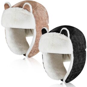 Suhine 2 Pcs Winter Bomber Hat with Lovely Cat Ear for Women Trooper Aviator Earflap Cap Thickened Outdoor Russian Hat Cold Proof Warm Ushanka Hat, Black, Khaki in Saudi Arabia