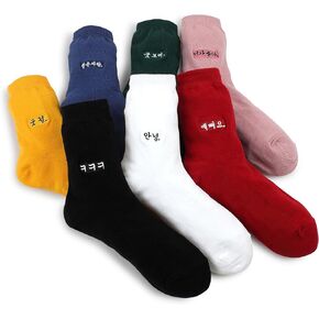 Hangeul Embroidery Cotton Crew Socks 7 Colors in Kuwait