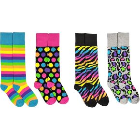 Random Stock Apparel Rainbow Tiger Striped Polka Dot Girls Casual Socks Funny Novelty Knee High Socks Size 6-8.5 in Kuwait