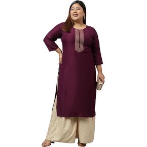 XL LOVE - كورتا مستقيمة مطرزة من الحرير والبوليستر الهندي للنساء من Janasya Indian in Kuwait