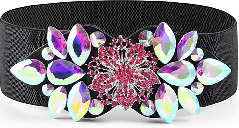 Wriidy Rhinestone Stretch Belt Color Wide Dress Flower Belt Women Elastic Belts Crystal Waist Jewelry Accessories for Girls in Kuwait