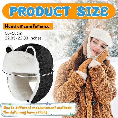 Suhine 2 Pcs Winter Hat with Lovely Cat Ear for Women Earflap Cap Thickened Outdoor Russian Hat Cold Proof Warm Ushanka Hat, Black, Khaki in Saudi Arabia