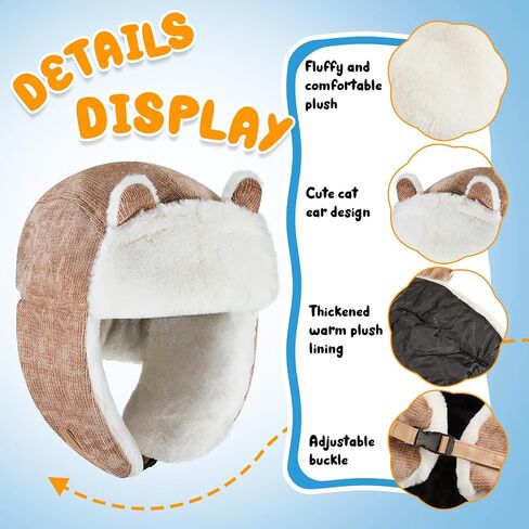 Suhine 2 Pcs Winter Hat with Lovely Cat Ear for Women Earflap Cap Thickened Outdoor Russian Hat Cold Proof Warm Ushanka Hat, Black, Khaki in Saudi Arabia
