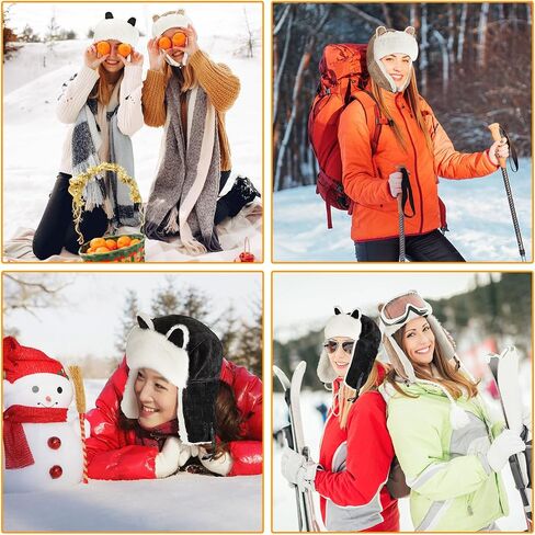 Suhine 2 Pcs Winter Hat with Lovely Cat Ear for Women Earflap Cap Thickened Outdoor Russian Hat Cold Proof Warm Ushanka Hat, Black, Khaki in Saudi Arabia