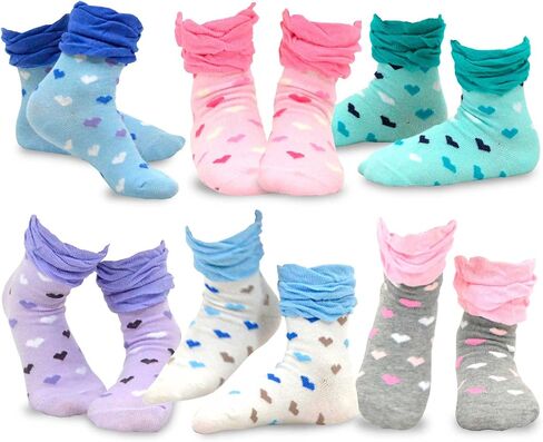 TeeHee Little Girls and Toddler Cute Novelty and Fashion Cotton Crew Socks 18 Pair Pack Gift Box (9-10 Years, Hearts) in Kuwait