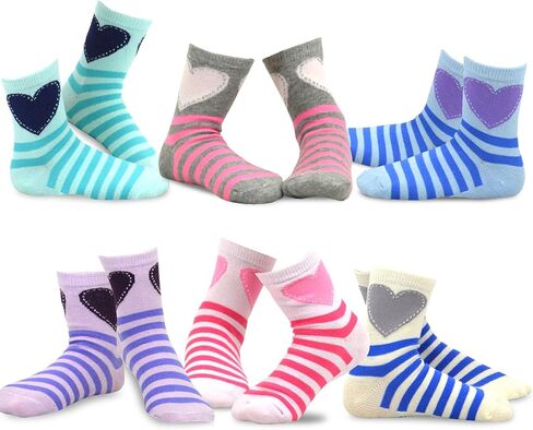 TeeHee Little Girls and Toddler Cute Novelty and Fashion Cotton Crew Socks 18 Pair Pack Gift Box (9-10 Years, Hearts) in Kuwait