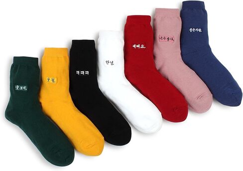 Hangeul Embroidery Cotton Crew Socks 7 Colors in Kuwait