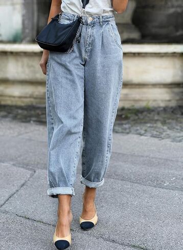 EVALESS High Waisted Baggy Cargo Jeans for Women Casual Loose Cropped Y2k Denim Pants in Saudi Arabia