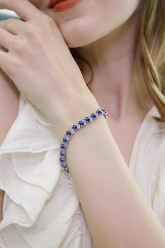 B. BRILLIANT Sterling Silver Genuine, Created or Simulated Gemstone Oval & S Tennis Bracelet for Women in Saudi Arabia