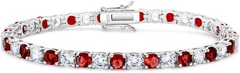 SUPRAONE Tennis Bracelet Ruby | Eemeral | Sapphire | Cubic Zirconia Color Gemstone Silver Tennis Bracelet for Women Men 6.5|6.75|7.0|7.25|7.5|8.0Inch in Kuwait