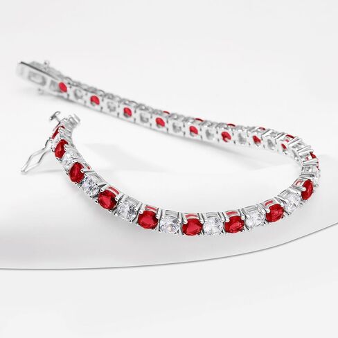 SUPRAONE Tennis Bracelet Ruby | Eemeral | Sapphire | Cubic Zirconia Color Gemstone Silver Tennis Bracelet for Women Men 6.5|6.75|7.0|7.25|7.5|8.0Inch in Kuwait