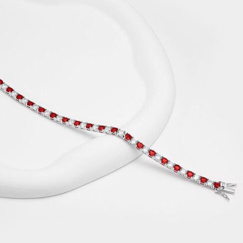 SUPRAONE Tennis Bracelet Ruby | Eemeral | Sapphire | Cubic Zirconia Color Gemstone Silver Tennis Bracelet for Women Men 6.5|6.75|7.0|7.25|7.5|8.0Inch in Kuwait