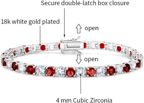 SUPRAONE Tennis Bracelet Ruby | Eemeral | Sapphire | Cubic Zirconia Color Gemstone Silver Tennis Bracelet for Women Men 6.5|6.75|7.0|7.25|7.5|8.0Inch in Kuwait