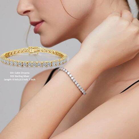 Jiahanzb Tennis Bracelets for Women, Rhodium Plated Sterling Silver Round Cut Simulated Diamond Cubic Zirconia Tennis Bracelet, Size 6inch to 7inch Fine Jewelry for Women Men in Saudi Arabia