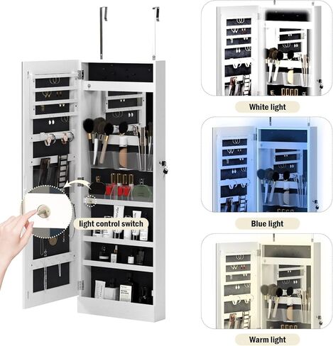 SogesHome Full-Length Jewelry Armoire Cabinet, Wall Door Mounted Jewelry Armoire Organizer, Lockable Large Capacity Dressing Mirror with Inner Mirror in Kuwait