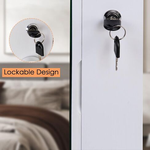 SogesHome Full-Length Jewelry Armoire Cabinet, Wall Door Mounted Jewelry Armoire Organizer, Lockable Large Capacity Dressing Mirror with Inner Mirror in Kuwait