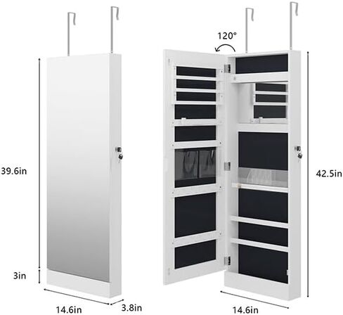 SogesHome Full-Length Jewelry Armoire Cabinet, Wall Door Mounted Jewelry Armoire Organizer, Lockable Large Capacity Dressing Mirror with Inner Mirror in Kuwait