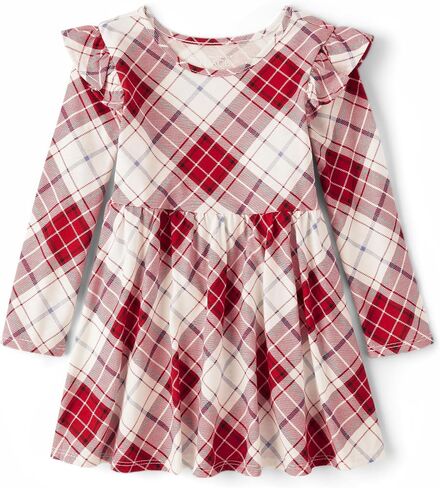 The Children's Place Baby Girl's and Toddler Long Sleeve Fashion Dress, Red Plaid, 5T in Saudi Arabia
