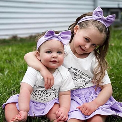 AMAWMW Big Sister Little Sister Matching Outfits Toddler Baby Girl Summer Clothes Short Sleeve Romper Ruffle Skirt 3PC Set in Kuwait