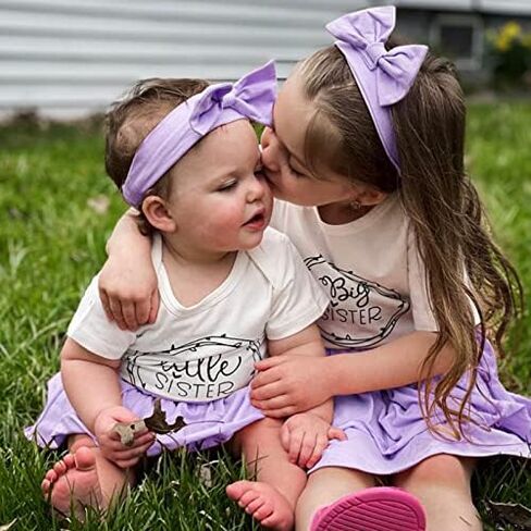 AMAWMW Big Sister Little Sister Matching Outfits Toddler Baby Girl Summer Clothes Short Sleeve Romper Ruffle Skirt 3PC Set in Kuwait