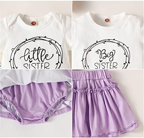 AMAWMW Big Sister Little Sister Matching Outfits Toddler Baby Girl Summer Clothes Short Sleeve Romper Ruffle Skirt 3PC Set in Kuwait