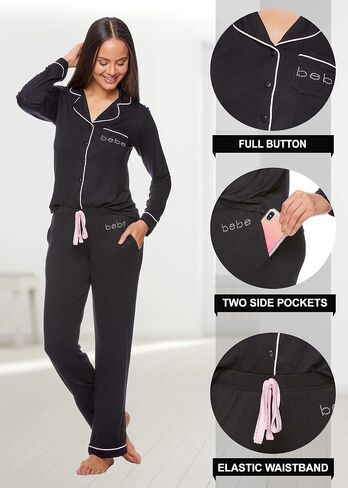 bebe Womens Pajama Sets - PJ Set for Women - Pajamas for Women Logo - Long Sleeve Pajama Set for Women in Saudi Arabia