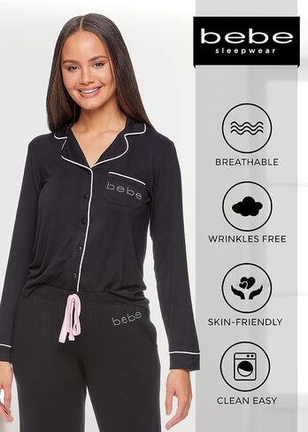 bebe Womens Pajama Sets - PJ Set for Women - Pajamas for Women Logo - Long Sleeve Pajama Set for Women in Saudi Arabia