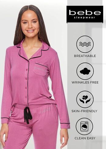 bebe Womens Pajama Sets - PJ Set for Women - Pajamas for Women Logo - Long Sleeve Pajama Set for Women in Saudi Arabia