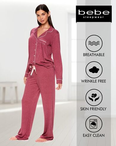 bebe Womens Pajama Sets - PJ Set for Women - Pajamas for Women Logo - Long Sleeve Pajama Set for Women in Saudi Arabia