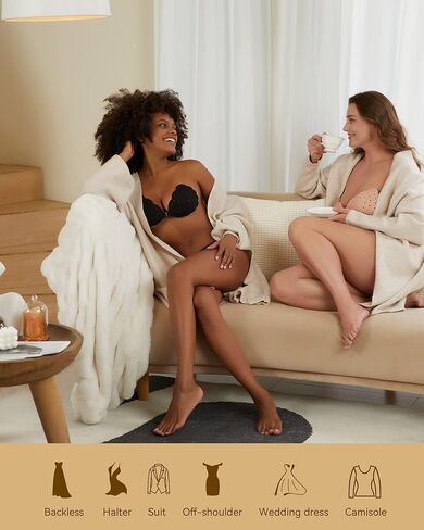 Niidor Adhesive Sticky Bra Invisible Strapless Breathable Push up Bras with Silicone Nipple Covers for Women（Nude+Black,E） in Kuwait