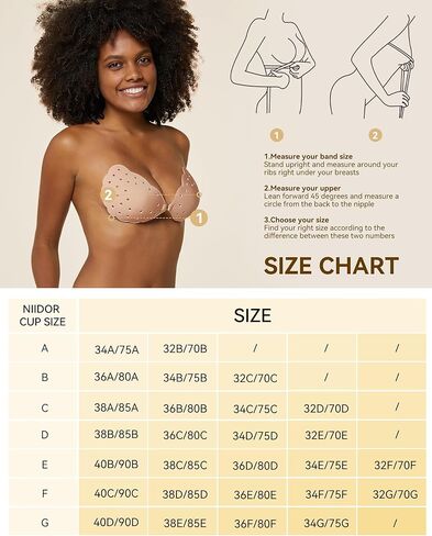Niidor Adhesive Sticky Bra Invisible Strapless Breathable Push up Bras with Silicone Nipple Covers for Women（Nude+Black,E） in Kuwait