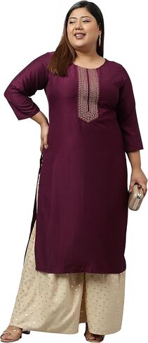 XL LOVE - كورتا مستقيمة مطرزة من الحرير والبوليستر الهندي للنساء من Janasya Indian in Kuwait