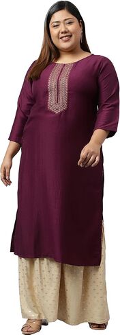 XL LOVE - كورتا مستقيمة مطرزة من الحرير والبوليستر الهندي للنساء من Janasya Indian in Kuwait