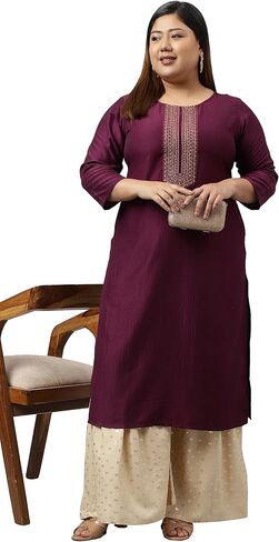 XL LOVE - كورتا مستقيمة مطرزة من الحرير والبوليستر الهندي للنساء من Janasya Indian in Kuwait