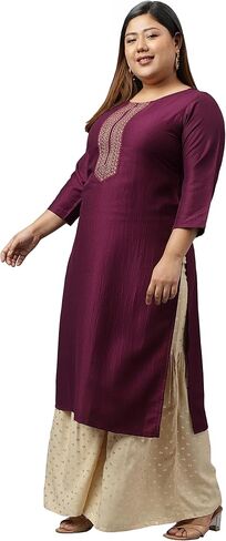 XL LOVE - كورتا مستقيمة مطرزة من الحرير والبوليستر الهندي للنساء من Janasya Indian in Kuwait
