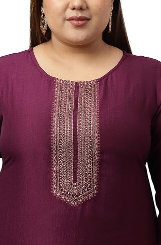 XL LOVE - كورتا مستقيمة مطرزة من الحرير والبوليستر الهندي للنساء من Janasya Indian in Kuwait